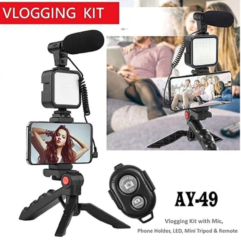 Vlogging Kit Accessories for Mobile Phone DSLR Camera Video Recording with Tripod Shoot Mic 360 LED Remote Selfie Light for Live Streaming Short Film - Image 5