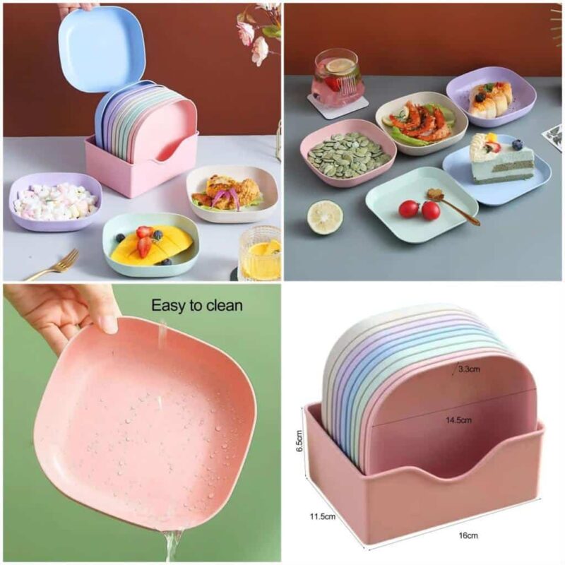 10pcs Plates Set With Holder  (Random Colours)