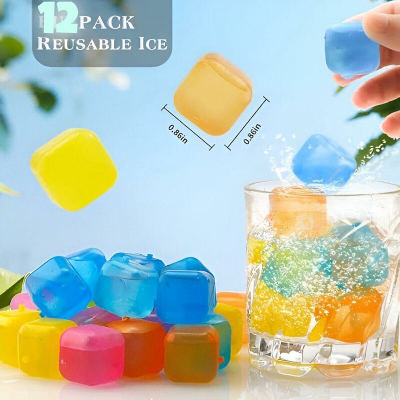 Reusable ice cube  Pack Of 12 Peices Square Reusable Ice Cubes | Filled With Pure Water (multi Random Color)