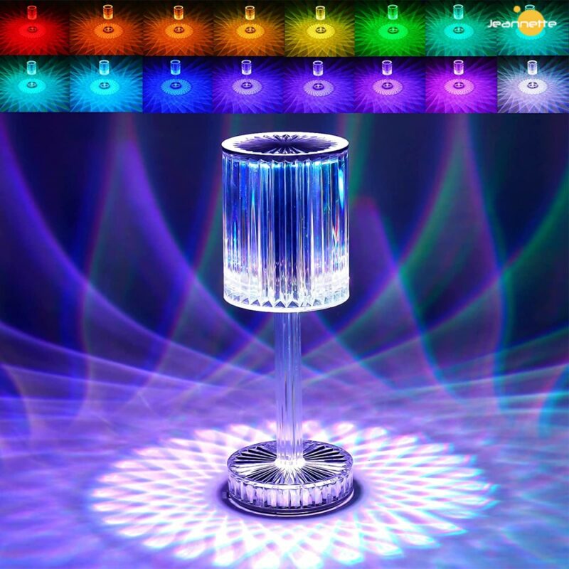 Crystal Diamond Table Lamp Touch Control RGB Color Light Bedroom Romantic