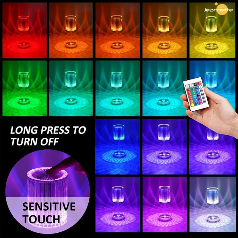 Crystal Diamond Table Lamp Touch Control RGB Color Light Bedroom Romantic - Image 2