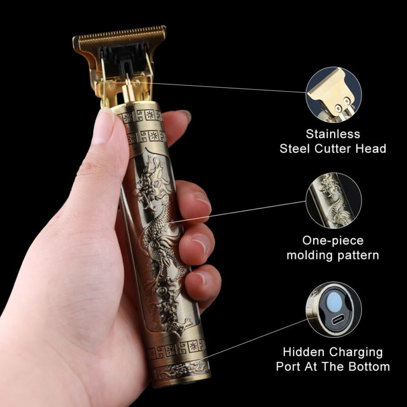 Vintage T9 USB Hair Clipper For Men Beard Shaver Hair New Barber Beard trimmer Electric Hair Cutting Machine (Metal) - Image 3