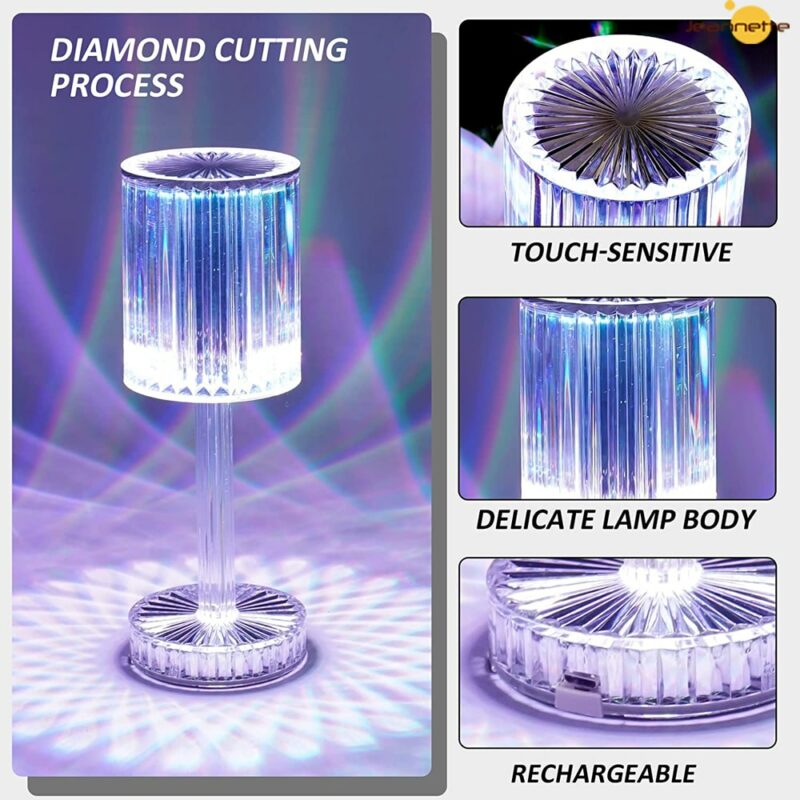 Crystal Diamond Table Lamp Touch Control RGB Color Light Bedroom Romantic - Image 4