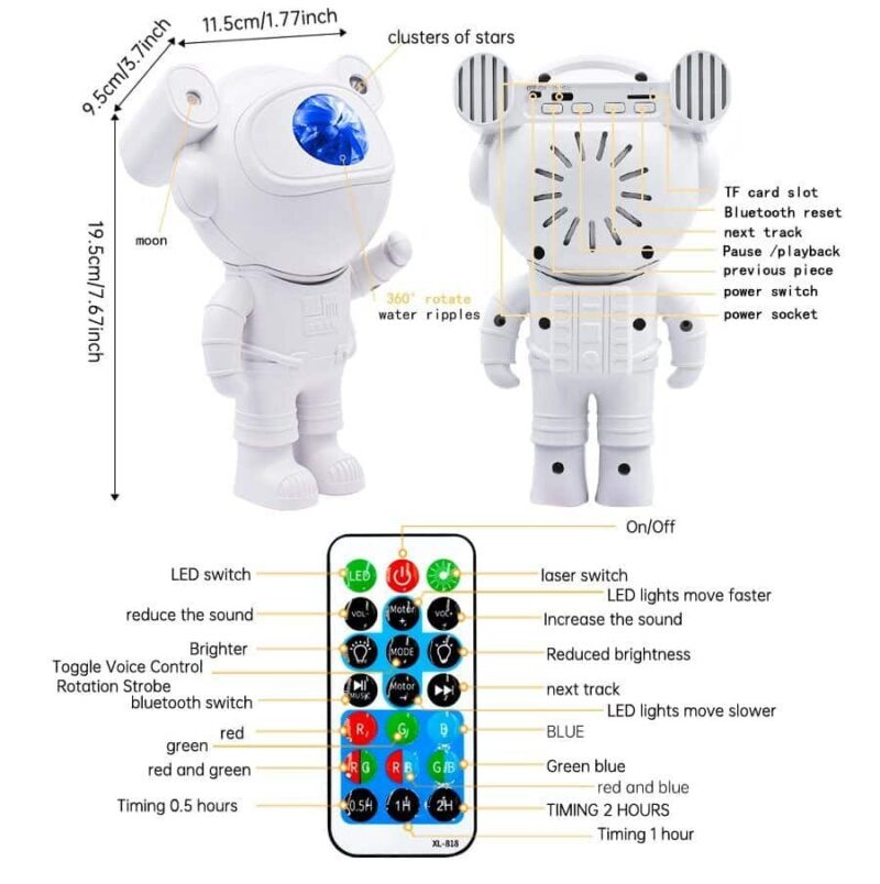 Astronaut Galaxy Projector Lamp Starry Star Bluetooth Music Night Light With Remote - Image 4