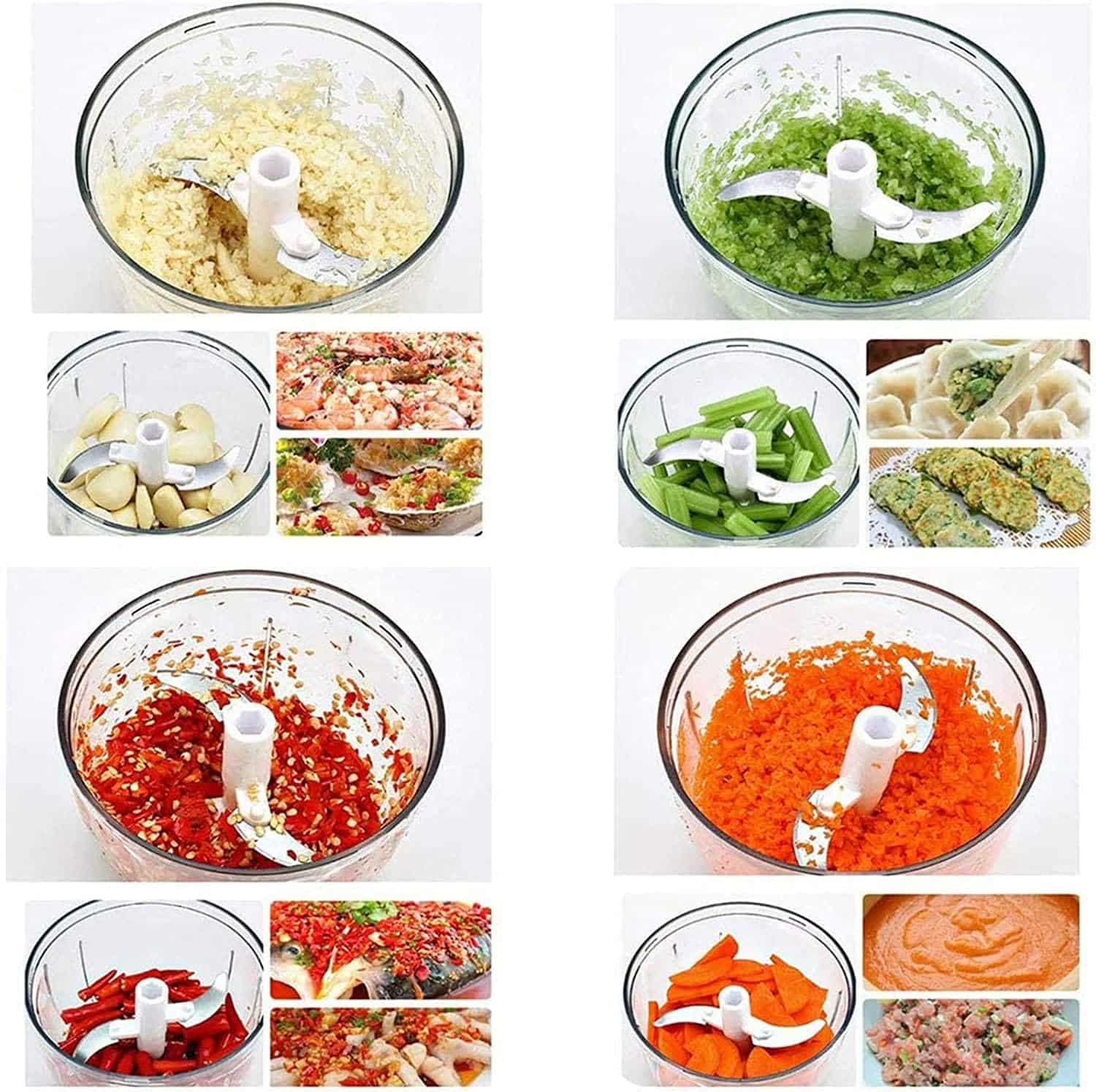 Manual Garlic Chopper Hand-Powered Food Chopper Mini Pull String Design Food Processor, Mincer,Garlic Press Mincer Pepper Chili Nuts Meat Grinder - Image 6