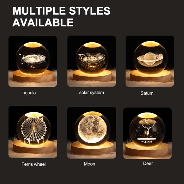 Crystal Ball Night Light Glowing Planet Galaxy Astronaut 3d Moon Table Lamp Usb (random Design) - Image 2