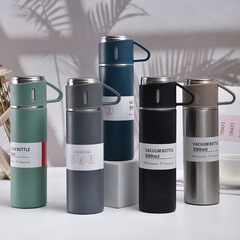 Stainless Steel Vacuum Flask Set 500ml Double Wall Thermos Set Vacuum Flask Gift Set With Double Lids - Image 3