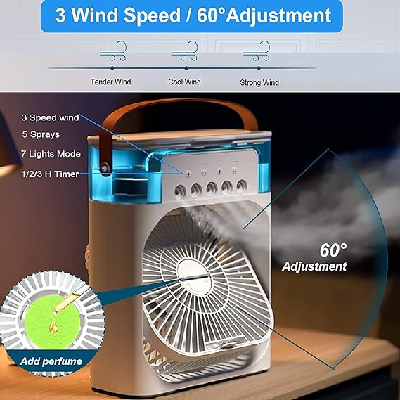 Portable Air Conditioner Fan: Usb Electric Fan With Led Night Light, Fine Mist Water, And Humidifier Function (BIG SIZE) - Image 2