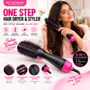 3-in-1 One Step Hot Air Brush  Hair Dryer, Straightener & Volumizer